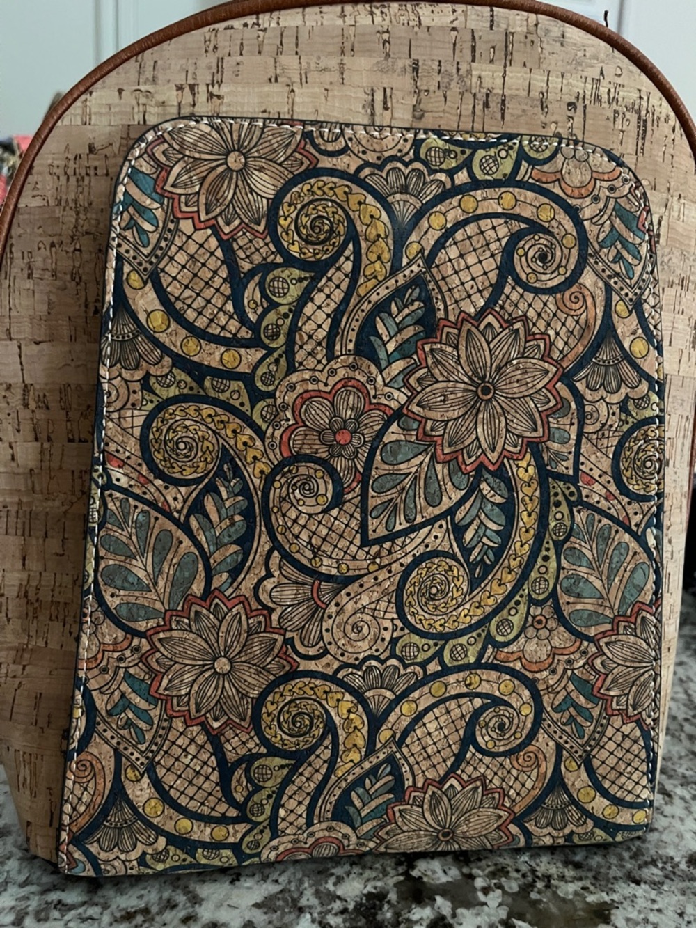 Floral Paisley Cork Backpack – Natural Multi-Color